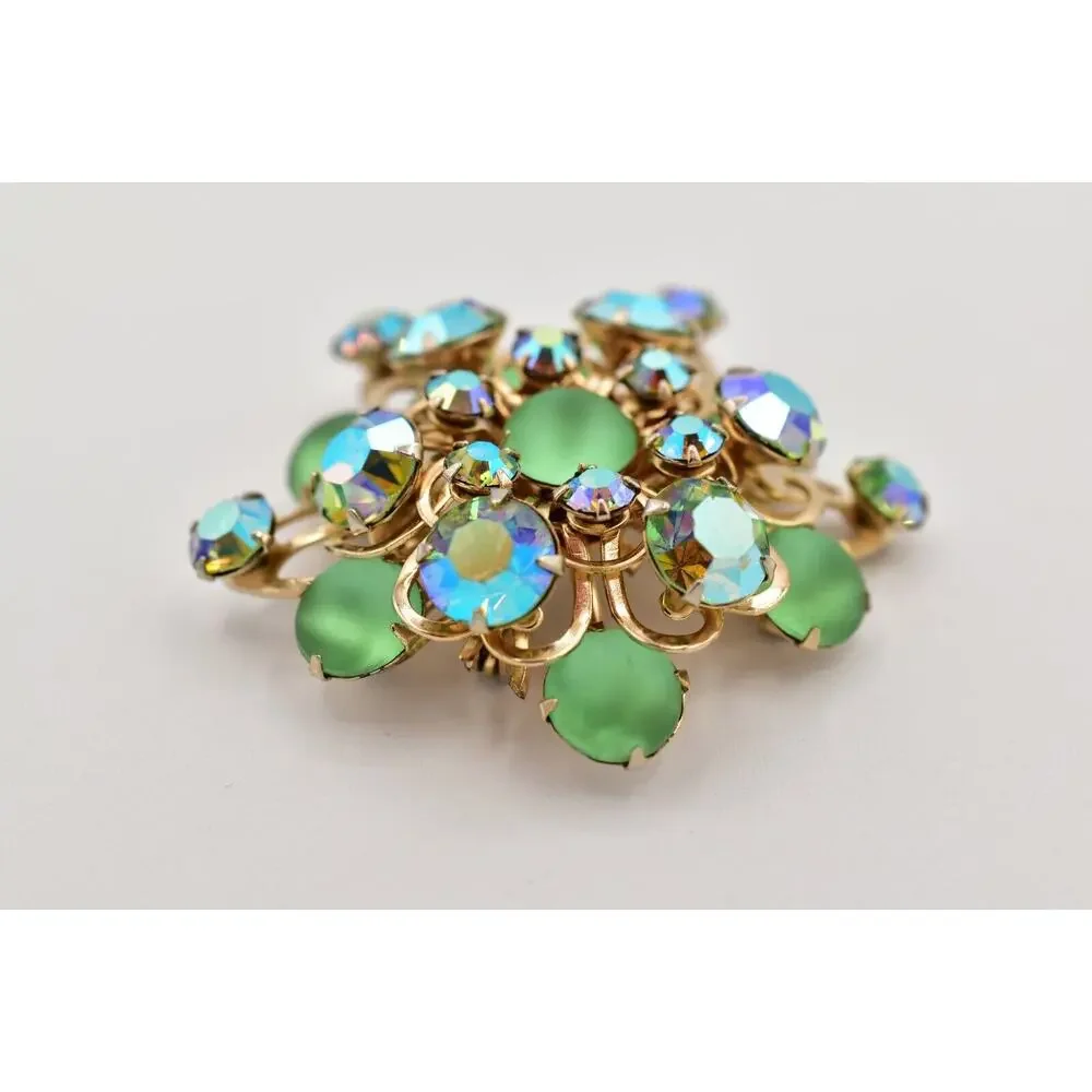Vintage Austrian Crystal Pin Brooch Frosted Cabochon AB Starburst AS IS BinJ